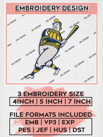 Milwaukee Brewers MLB Logo Embroidery Files, MLB Milwaukee Brewers Team Embroidery, MLB Teams, 3 sizes, MLB Machine embroidery designs, Digital Download $6.99