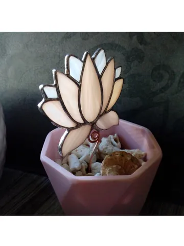 Flower suncatcher, Lotos, Pink lotos flower, nature Stained glass, Glass plant, Stained glass flower, Garden art $59.00