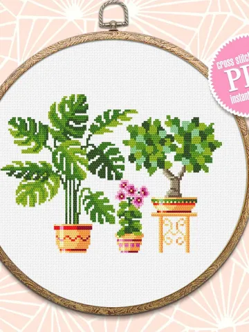 Potted house plants cross stitch pattern download PDF Floral cross stitch sampler, Monstera plant embroidery PDF, Plant lover gift #P11 $3.80