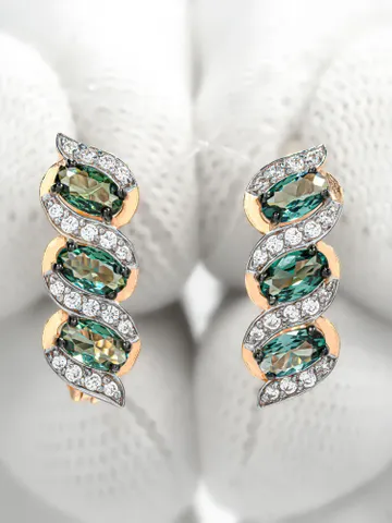 Earrings jewelry Silver gold plated 925 assay value with tourmaline and cubic zirconia $95.00
