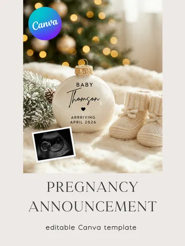 Christmas Pregnancy Announcement Canva Template | Baby Reveal | Editable Digital Download