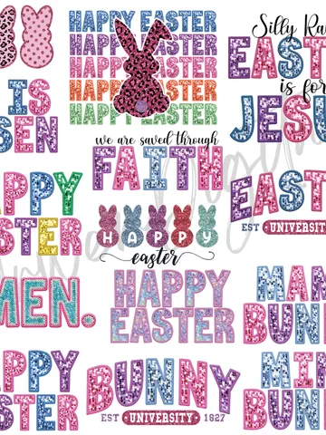 Happy Easter Sparkly Faux Sequins Bundle Easter Day Png, Cute Easter Day Shirt Design, Trendy Easter Day Png, Sublimation, Digital $5.56