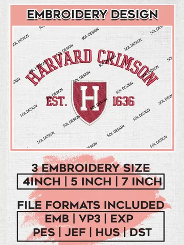 Harvard Crimson Est 1636 Embroidery Designs, NCAA Harvard Crimson Team Embroidery, NCAA Team Logo, 3 sizes, Machine embroidery Files, Digital Download $6.99