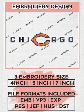 NFL Chicago Bears Logo Machine Embroidery Design Files, NFL Bears, NFL Logo Embroidery Files, NFL Chicago Bears Machine Embroidery Design, Digital Download $6.99