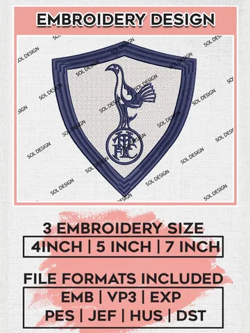 Tottenham Hotspur Machine Embroidery Design Files, Premier League Embroidery files, EPL Tottenham Hotspur Teams, Football, Digital Download $6.99