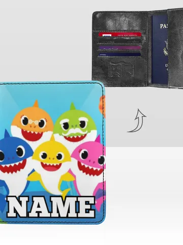 Baby Shark Passport Cover Custom NAME, Passport Holder High-Grade Microfiber Leather $36.00