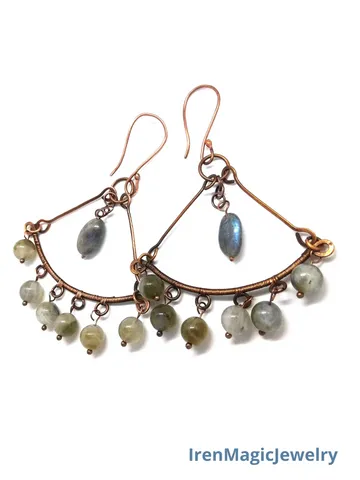Boho Copper Earrings with Labradorite Beads $63.00