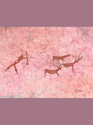 Deer hunting wall art | Original Pastel and Watercolor Artwork Ancient Cave Painting Style | Lone Hunter Prehistoric art | Handmade Artwork | Archer stylization of rock art | Drawings of a prehistoric man $90.00