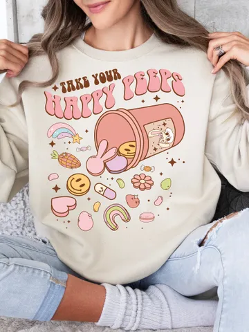Take Your Happy Pills png, Easter PNG, Easter Day Sublimation Digital Design Download- Peeps png, Trendy Funny Easter, Groovy Bunny png $4.46