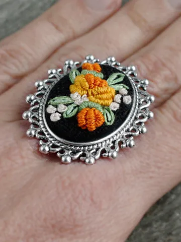 Royalcore statement Victorian cameo rose ring with flowers Orange cocktail floral ring Handmade Reneissance jewelry