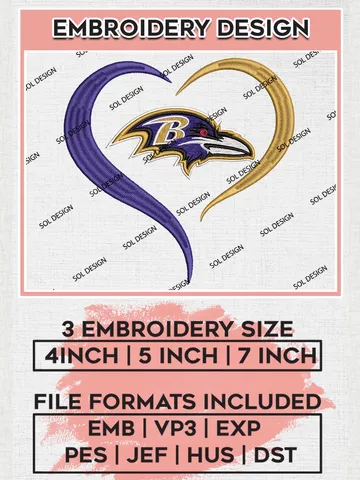 Baltimore Ravens Logo Embroidery Design Files, NFL Ravens, NFL Embroidery Designs, NFL Baltimore Ravens Machine Embroidery Design, Digital Download $6.99