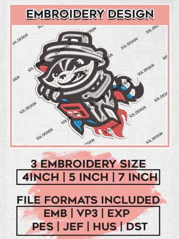 MiLB Rocket City Trash Pandas Embroidery Design Files, MiLB Rocket City Trash Pandas Logo, Minor League Baseball Logo Embroidery Designs, MiLB embroidery designs, Machine embroidery designs, Digital Download $6.99