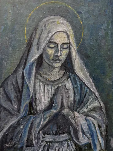 Святая молитва — масляная картина на холсте, духовное искусство, 18x24 см