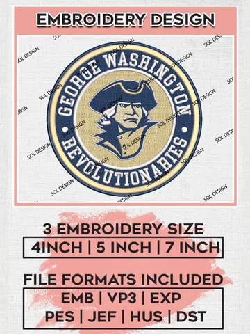 NCAA George Washington Revolutionaries Round Logo Embroidery, NCAA George Washington Revolutionaries Logo Embroidery files, NCAA embroidery designs, Machine embroidery designs, Digital Download $6.99