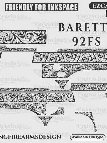 Baretta 92 FS Scroll Design Svg,lasercut,laserengraving,fiberlaser,engravingfiles,laserpattern,engravingdesign,engravingpattern,metalart $59.99