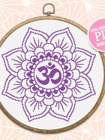 Mandala Om cross stitch pattern download PDF Meditation yoga cross stitch Chakra embroidery beginners Floral mandala digital xstitch #M152 $4.50