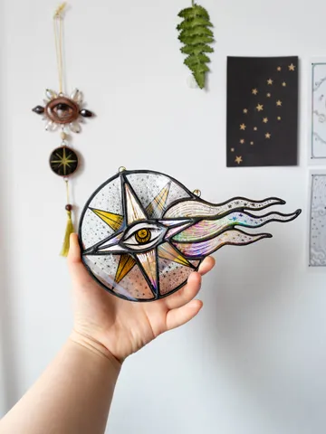 Stained glass ornament, Celestial home decor, Star Art $108.00
