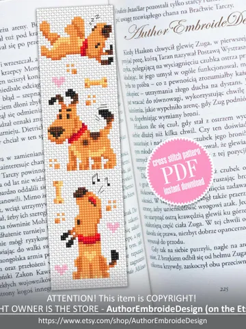 Dog bookmark cross stitch pattern PDF download Funny pet cross stitch chart, Simple bookmark pattern digital PDF, Dog lover bookmark #B463 $4.40