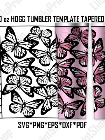 Butterfly tumbler template svg for 20oz Hogg tapered tumbler , Tangram 20oz skinny tumbler template cut file. Instant download $2.71