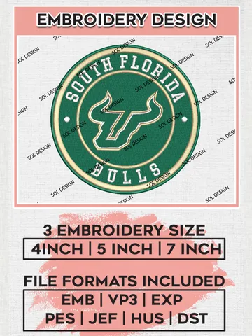NCAA South Florida Bulls Round Logo Embroidery, NCAA South Florida Bulls Logo Embroidery files, NCAA Teams, Machine embroidery designs, Digital Download $6.99