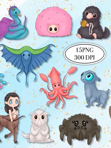 Волшебные животные клипарт, Волшебные животные PNG иллюстрации, Волшебники PNG, Волшебники клипарт $7.00