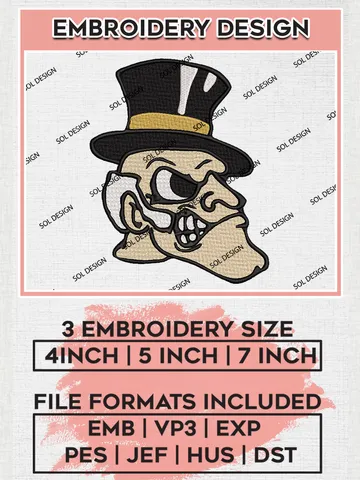 Wake Forest Demon Deacons Mascot Embroidery Designs, NCAA Logo Embroidery Files, NCAA Wake Forest Demon Logo, NCAA Embroidery Designs, Machine Embroidery Designs, Digital Download $6.99