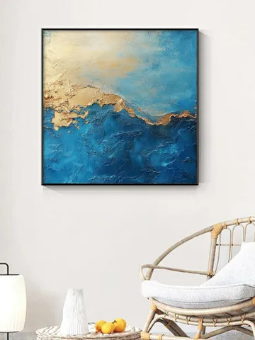 Abstract Gold leaf Oil Painting on Canvas, Original Blue Painting, Large Wall Art, Custom Painting, Living room Office Wall Art, Home Deocr $101.13