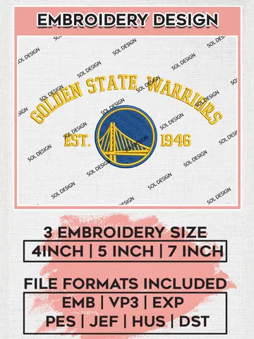 NBA Golden State Warriors Basketball Team Est Logo Embroidery Design, NBA Golden State Warriors Logo Embroidery Files, Basketball Team Machine Embroidery, Machine Embroidery Design