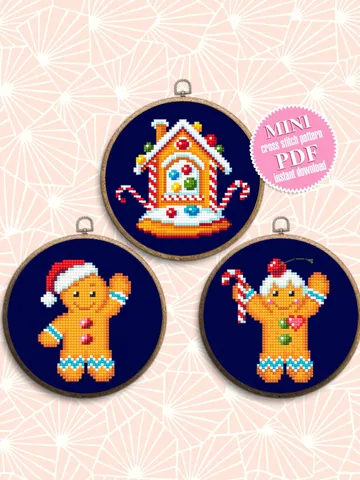 Christmas set cross stitch pattern PDF Sampler small gingerbread man gingerbread house beginners embroidery Christmas cross stitch card #S60 $5.00
