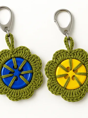 Retro Button Bloom Keychain Crochet Pattern, Easy Upcycled DIY Bag Charm PDF, Round Yarn Key Ring Motif Tutorial $4.50