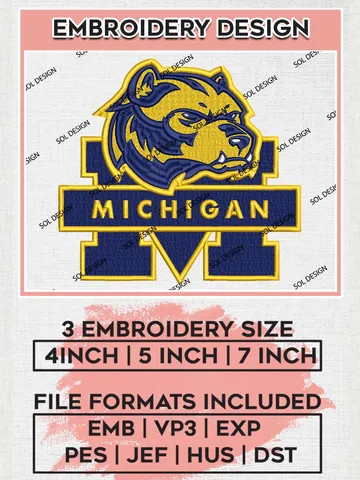 NCAA Michigan Wolverines Team Mascot Logo Machine Embroidery Design, NCAA Michigan Wolverines Team Design Design files, NCAA Team Embroidery Designs, NCAA Machine Embroidery Designs, Digital Download $6.99