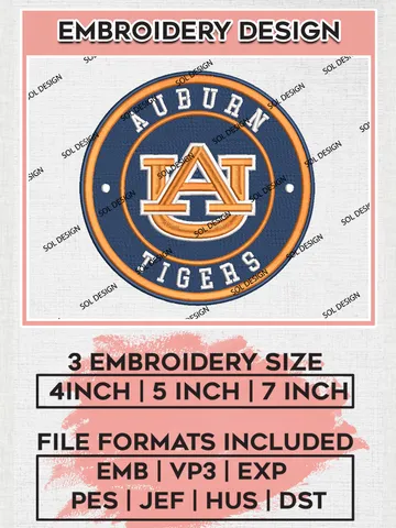 NCAA Auburn Tigers Round Logo Embroidery, NCAA Auburn Tigers Logo Embroidery files, NCAA Teams, Machine embroidery designs, Digital Download $6.99