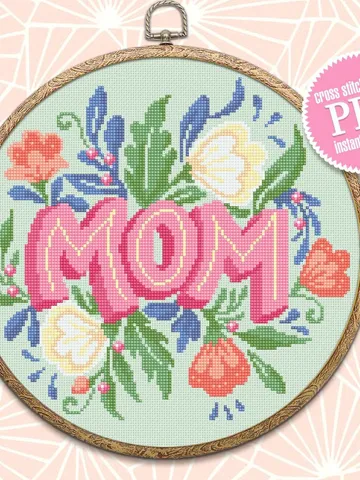 Bouquet flower cross stitch pattern download PDF Mom cross stitch chart, DIY gift for mother, Floral hoop art, Beginner cross stitch #Q46 $4.60