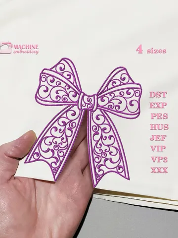Side bow embroidery design Machine embroidery pattern 4 size Embroidery files coquette bow for sweatshirt, Lace bow embroidery for girl #R40 $3.70
