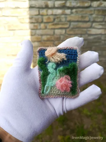 Handmade Sea Life Brooch with Mohair Yarn and Embroidery $51.00