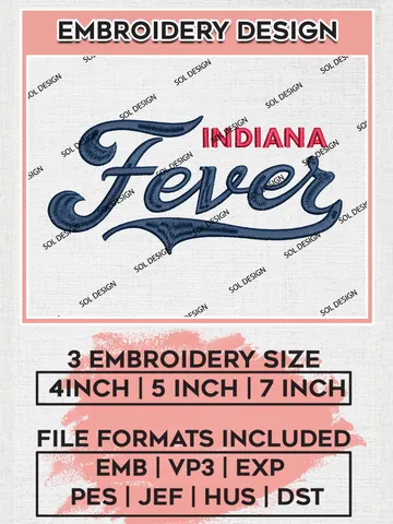 Indiana Fever Wordmark Logo Embroidery Files, WNBA Indiana Team Embroidery Designs, Basketball Teams, 3 sizes, Machine embroidery designs, Digital Download $6.99