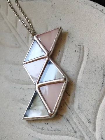 Glass geometric pendant, Origami pink triangular necklace - stained glass cute transparent pendant $36.00