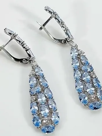 Women's long earrings silver 925 with topaz $125.00