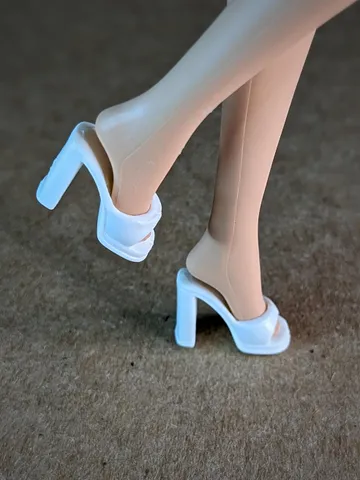 White slippers with wide heels for 1/6 scale female dolls $12.00