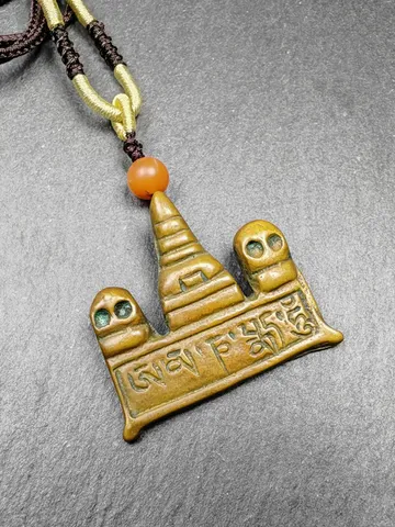 Authentic Tibetan Buddhist Amulet | Copper Stupa Skull Pendant | Buddhist Tower | Protective Charm | Spiritual Necklace