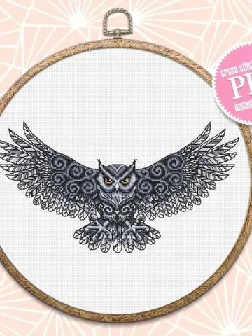 Owl cross stitch pattern download PDF Fantasy bird cross stitch chart, Owl embroidery PDF, Blackwork patterns, Gothic home decor #D9 $4.95