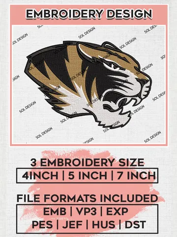 Missouri Tigers Embroidery Designs, NCAA Logo Machine Embroidery Files, NCAA Missouri Tigers Logo, NCAA Embroidery Designs, Machine Embroidery Designs, Digital Download $6.99
