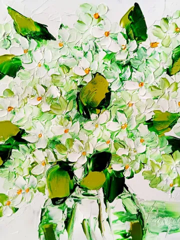 Lime Cream Painting Lilac Original Art Flower Floral Painting Monochrome Art Impasto Oil Painting Lilac Small Wall Art by ArtProkopaloSv $85.00