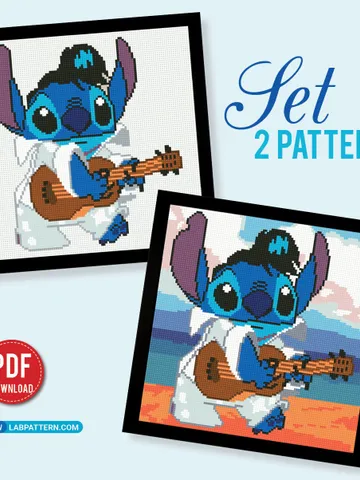Stitch Elvis Presley, Lilo and Stitch cross stitch pattern, Love Hawaii, nursery decor, beginner, modern chart, DIY, embroidery, instant PDF $5.21