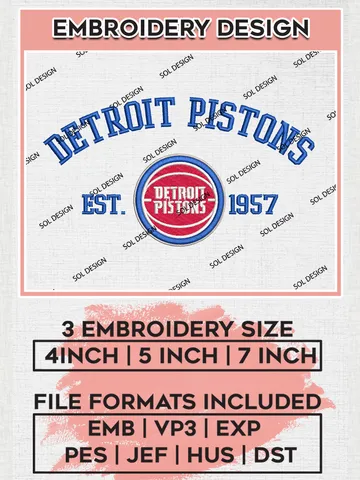 NBA Detroit Pistons Basketball Team Est Logo Embroidery Design, NBA Detroit Pistons Logo Embroidery Files, Basketball Team Machine Embroidery, Machine Embroidery Design