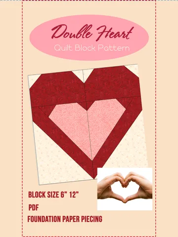 Double Heart Quilt Block Pattern PDF FPP Foundation Paper Piecing Hearts Patchwork Pattern Block $5.00