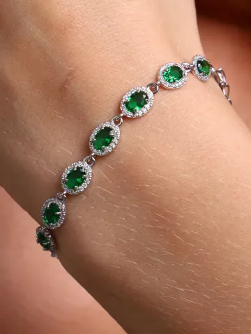 Women's silver bracelet 925 with emerald crystals and cubic zirconia $115.00