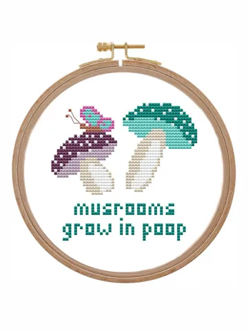 Small mushroom cross stitch pattern humor funny saying Snarky poop xstitch chart easy counted Modern encourage positive design for artists