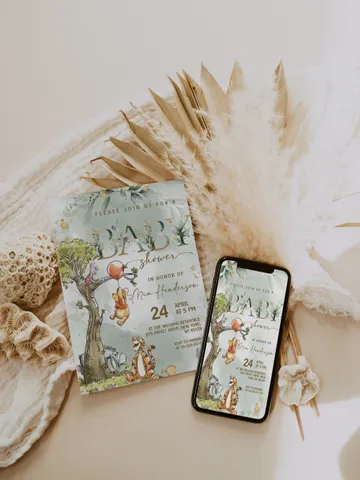Classic Winnie Pooh Baby Shower Invitation; Neutral Baby Shower Template; Wizard Baby Shower Invite; Honey Bear Invite; Winnie Pooh pg123 $11.62