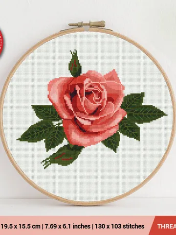 Rose pink Cross stitch pattern | Embroidery Pattern | Instant Download | Embroidery Designs $5.94